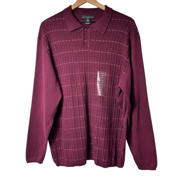 J. FERRAR MODERN MAROON MEN LARGE LONG SLEEVE SWEATER TOP BRAND NEW WITH TAGS - Picture 1 of 5